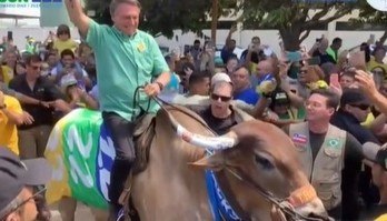 Presidente Bolsonaro monta em touro e afirma ser 'cabra da peste' (Reprodução Instagram)